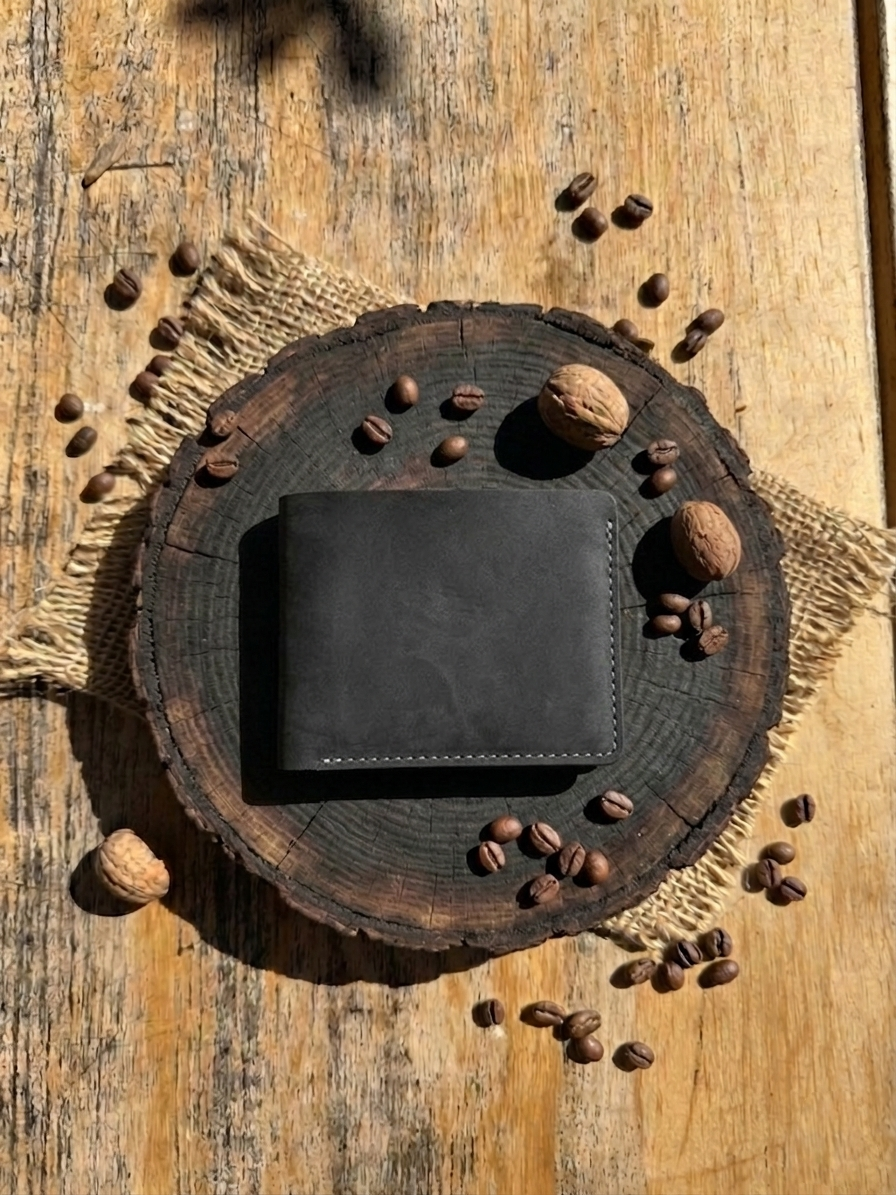dark grey Handmade Genuine Dark Grey Leather Bifold Wallet for Men – Vintage Slim Minimalist Card Holder - Image 1